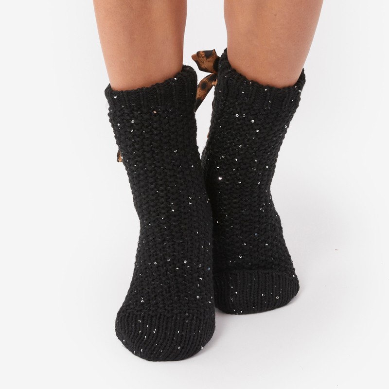 Lace Up Sequin Cabin Socks - L/XL
