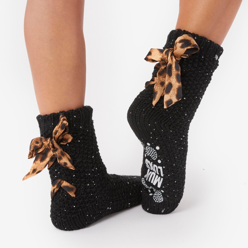 Lace Up Sequin Cabin Socks - L/XL