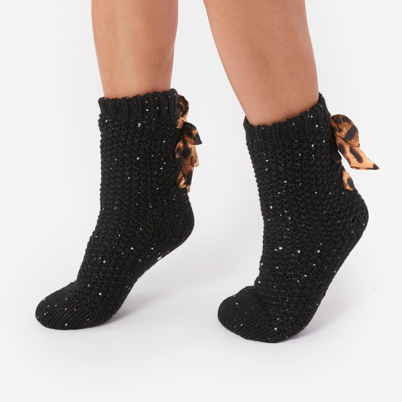 Lace Up Sequin Cabin Socks - L/XL