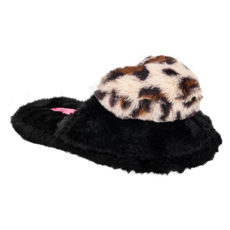 Slipper Black with Leopard Heart