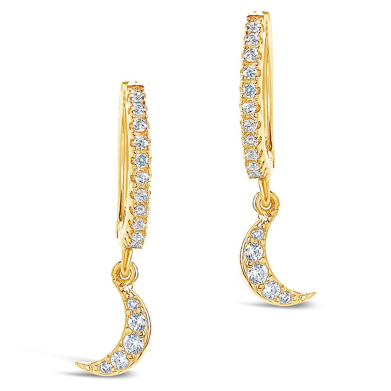 Sterling Silver CZ Crescent Micro Hoops