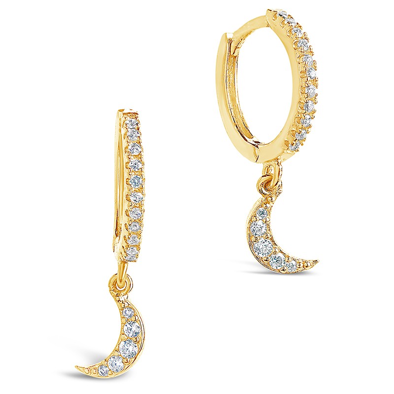 Sterling Silver CZ Crescent Micro Hoops