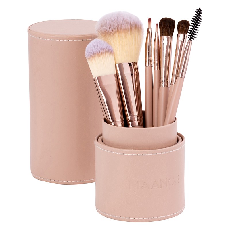 7pc Makeup Brush Set + Cylindric Case - Blush