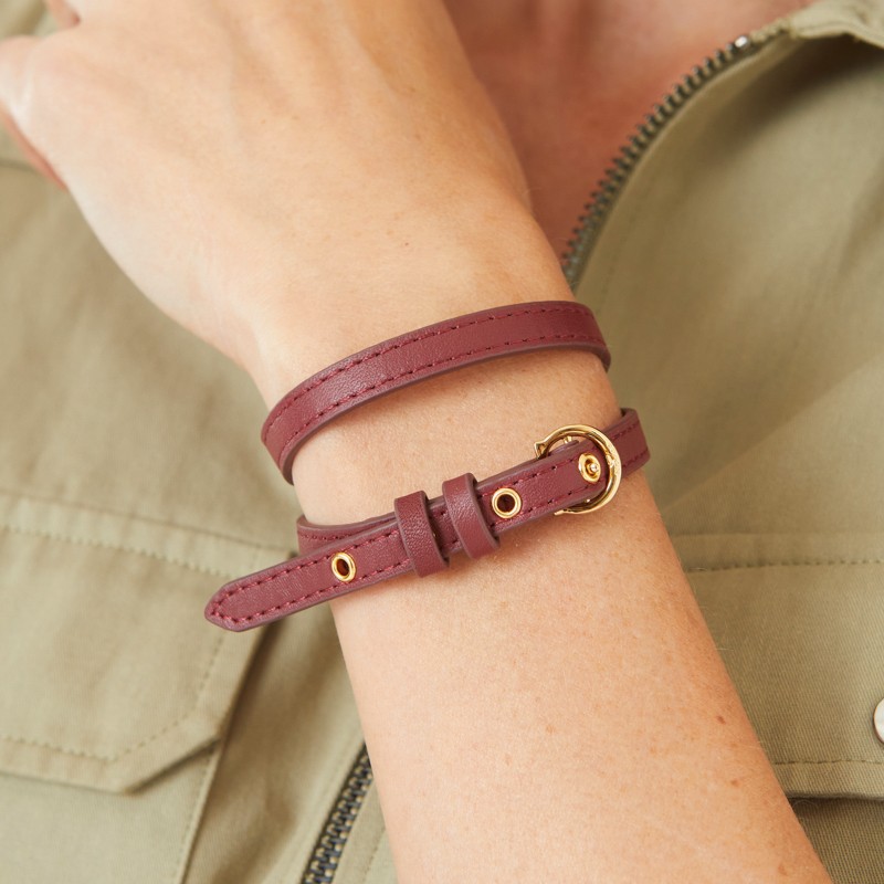 C-Buckle Double Wrap Leather Bracelet