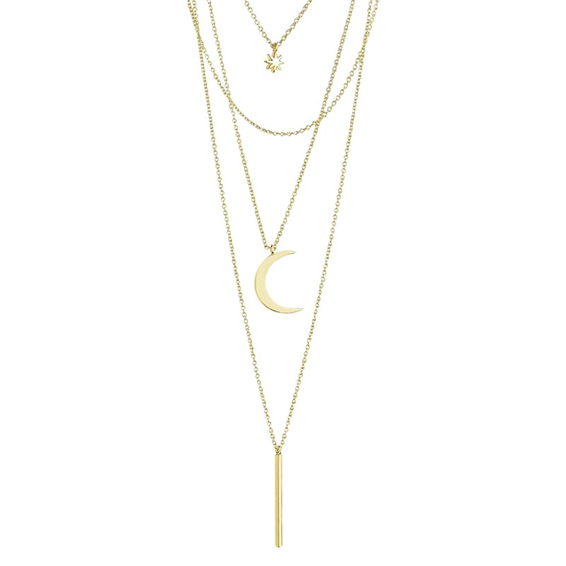 Crescent & Bar Multi Layer Necklace