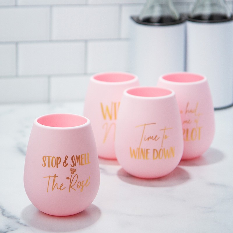 Set of 4 Silicone Wine Glasses with Travel Bag