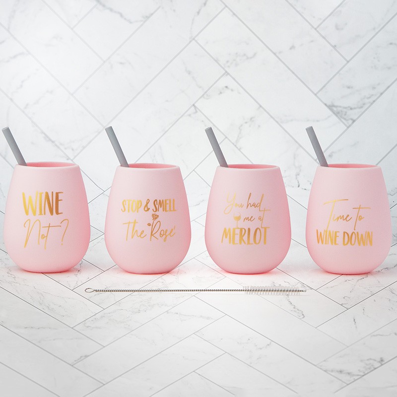 Set of 4 Silicone Wine Glasses with Travel Bag