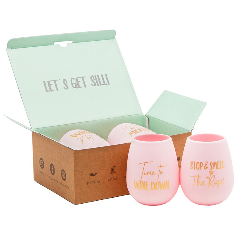 Set of 4 Silicone Wine Glasses with Travel Bag