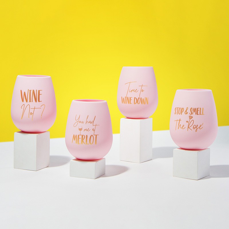 Set of 4 Silicone Wine Glasses with Travel Bag