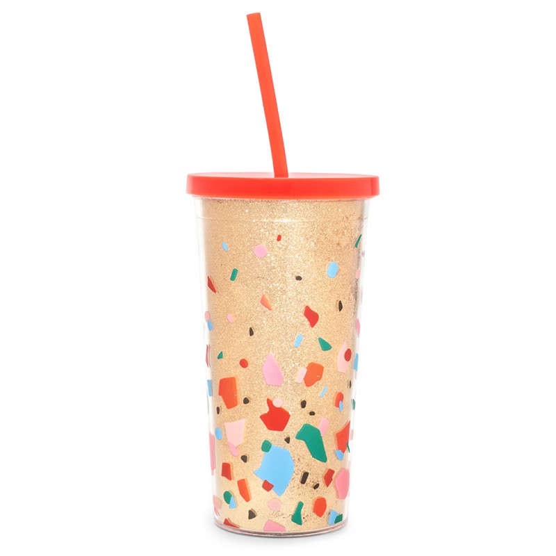 deluxe sip sip tumbler with straw, confetti