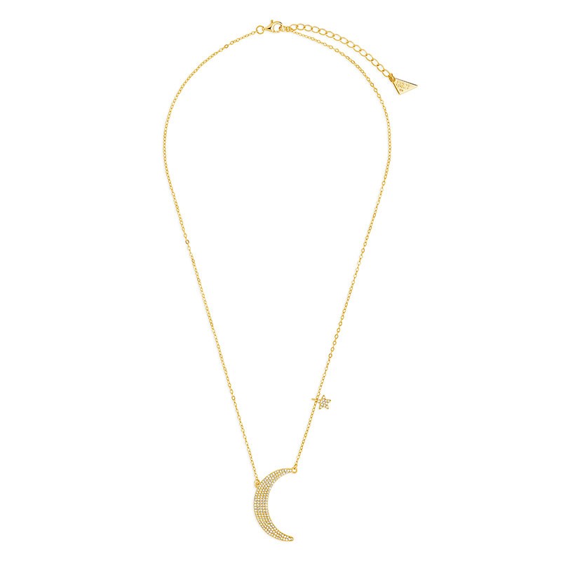 Sterling Silver CZ Crescent & Star Charm Necklace