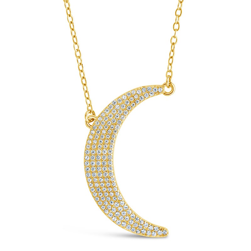 Sterling Silver CZ Crescent & Star Charm Necklace