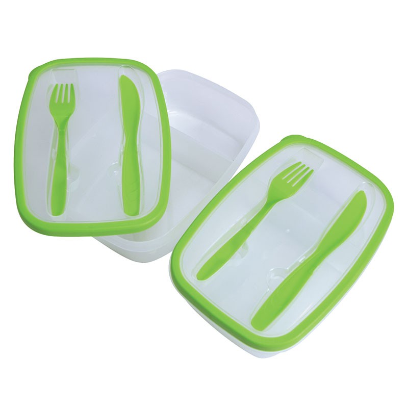 2-Section Meal Container with Utensils (2 Pack)