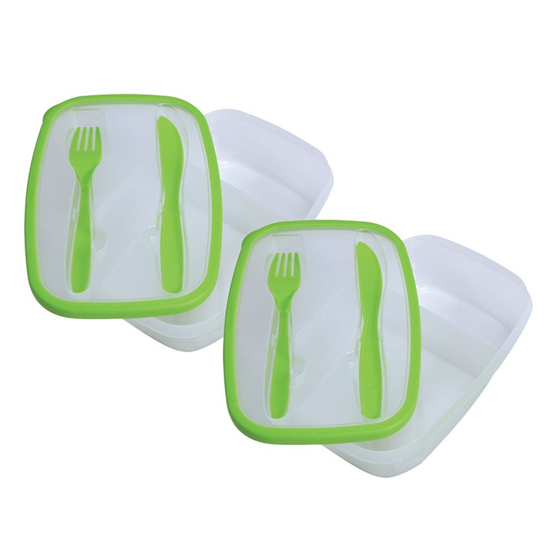 2-Section Meal Container with Utensils (2 Pack)