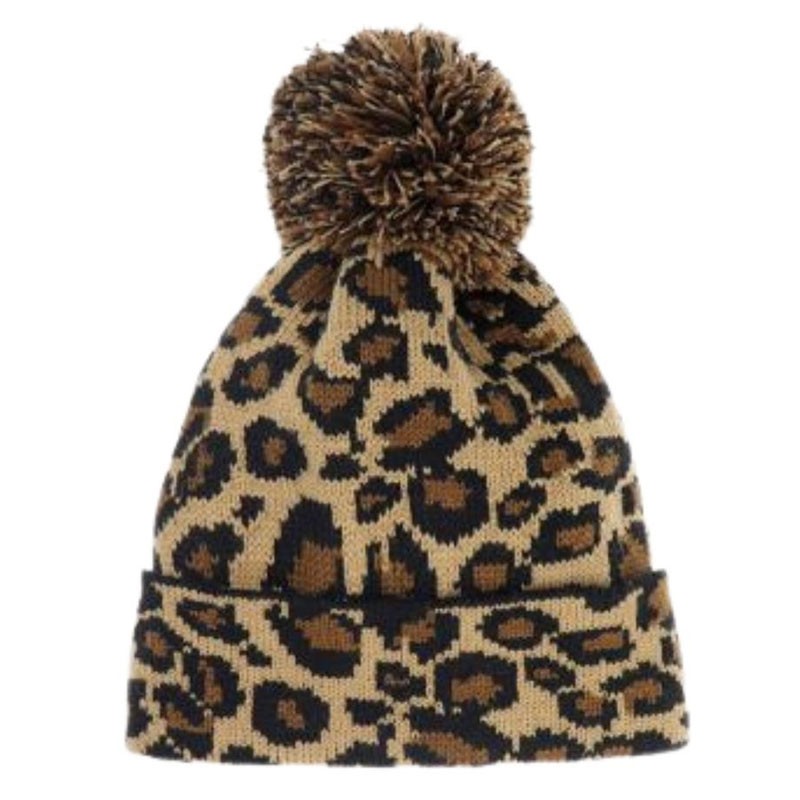 Leopard Pom Pom Beanie