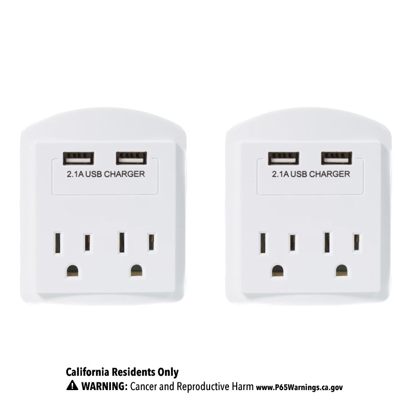 Flat 4 Port Surge with 2 USB Ports (2 Pack)