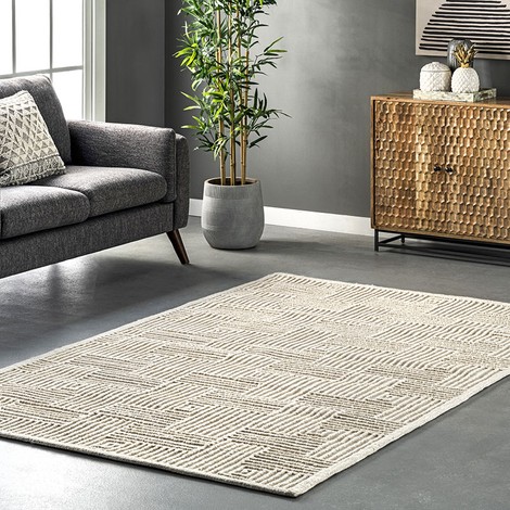 Mallory Hand Hooked Wool Geometric High Low Textured Area