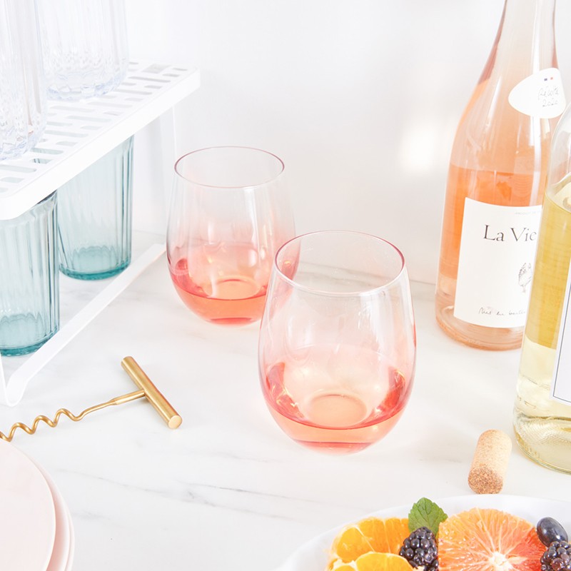 Coral Sea Collection Colored Stemless Wine Glasses - Set of 2