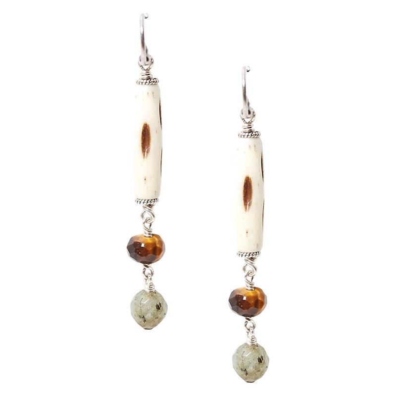 Stripe Column Earrings in White Bone Mix