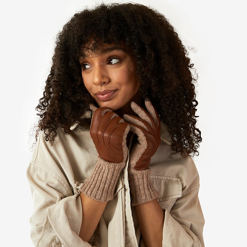 Leather Patch Knit Gloves - L/XL