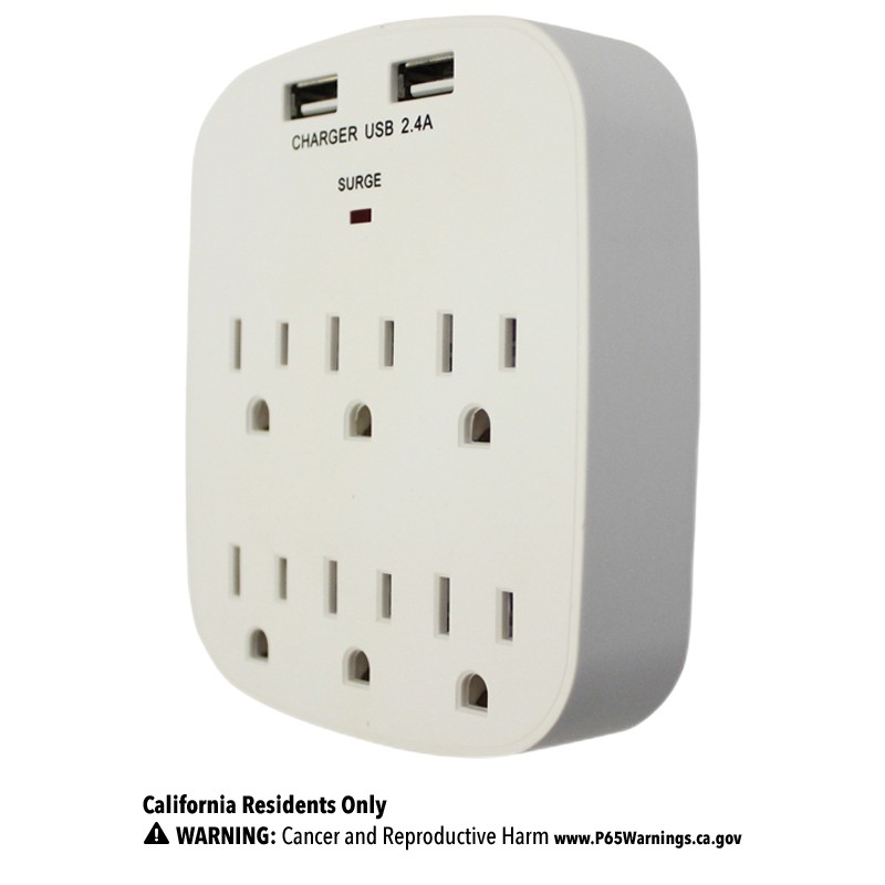 6 Port Surge Protector with 2 USB ports