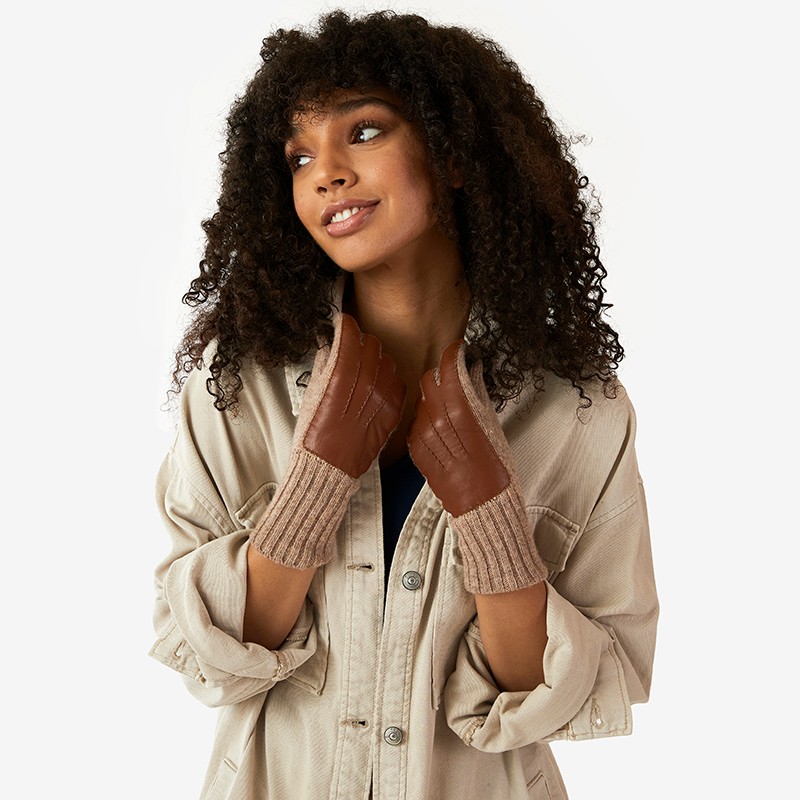 Leather Patch Knit Gloves - L/XL