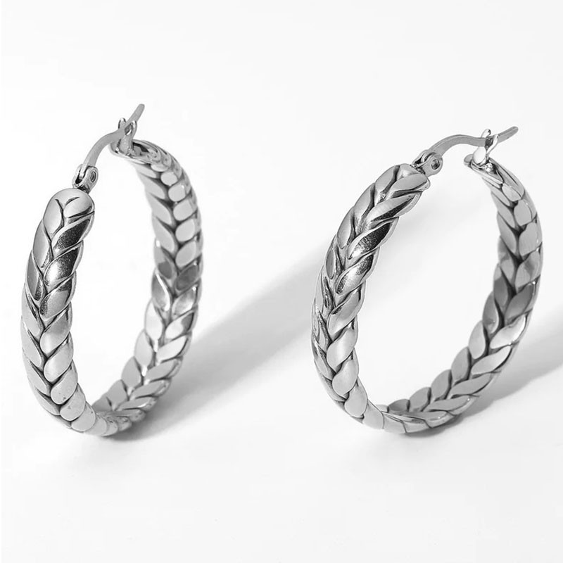 Double Row Herringbone Statement Hoops