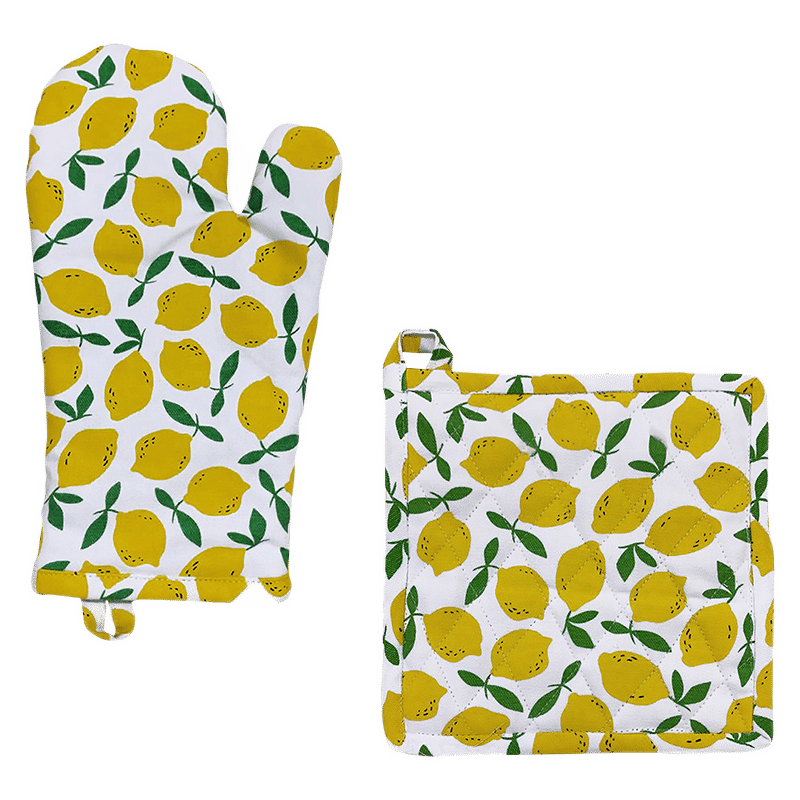 Lemon Printed Oven Mitt and Potholder Set