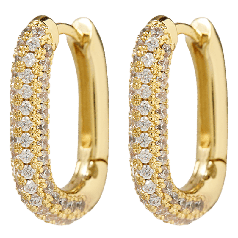 Pave Chain Link Huggies - Gold