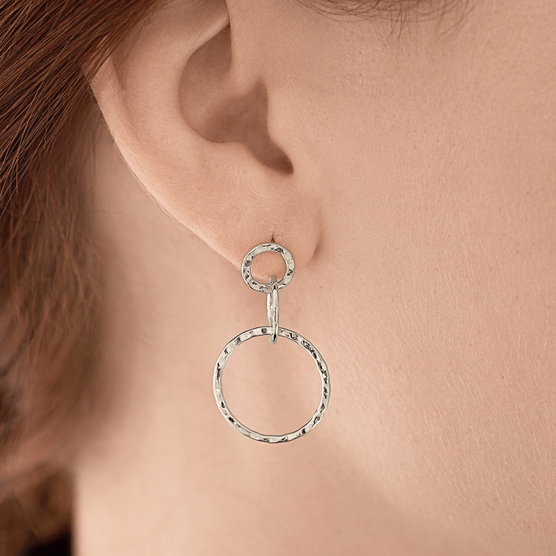 Sterling Silver Hammered Triple Drop Earrings