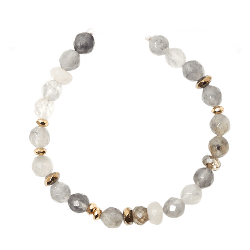 Stone Pull-Tie Bracelet in Grey Cloudy Qtz Mix