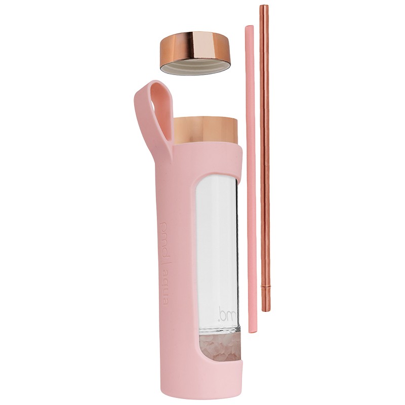 Aqua Rose Quartz Water Bottle with Accessories