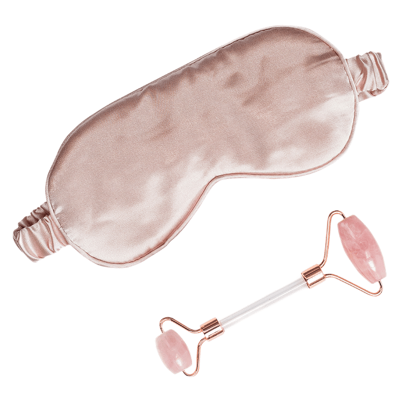 Rose Quartz Facial Roller and Silky Sleep Mask