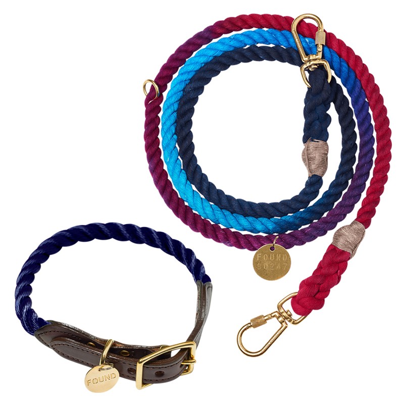 Navy Collar & Multicolor Leash Bundle - Large