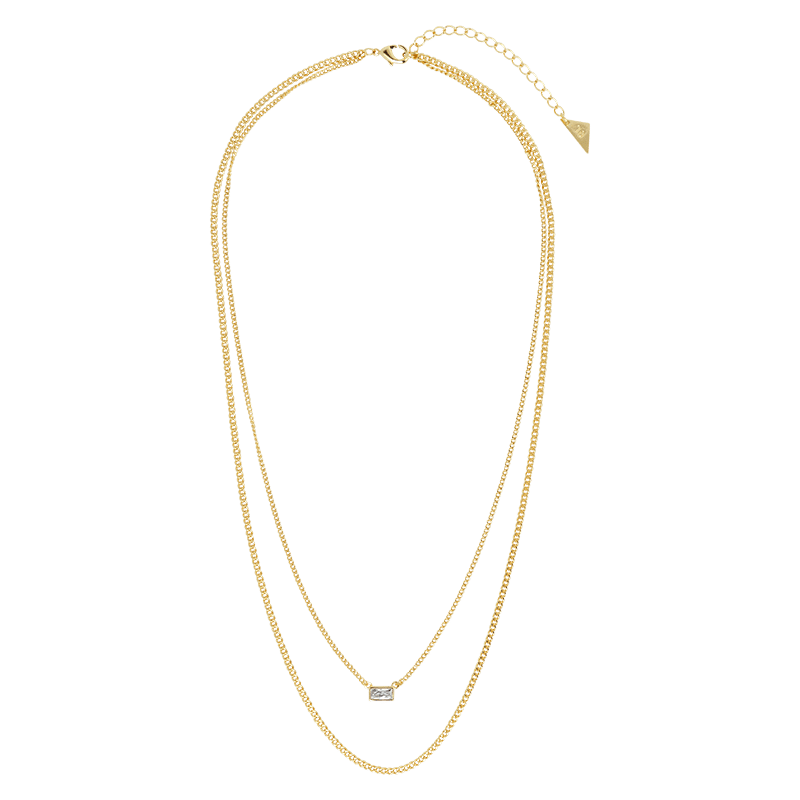CZ Baguette and Herringbone Layered Necklace