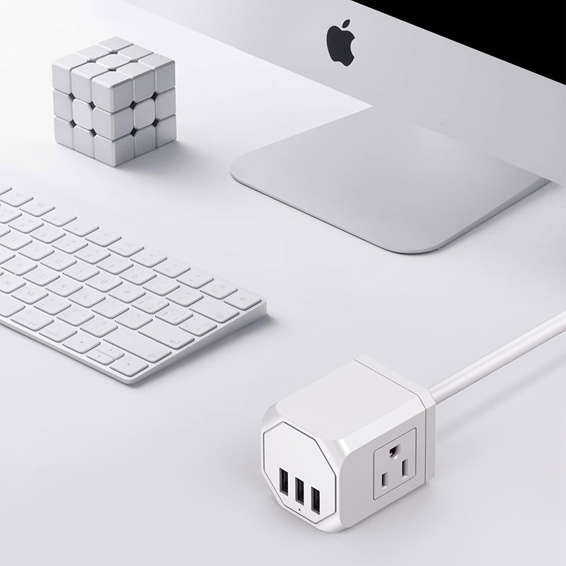 5' Cable with 3 Wall Outlets & 4 USB Ports