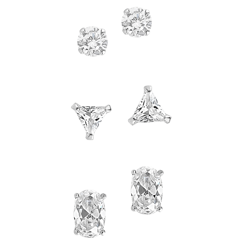 Sterling Silver Everyday CZ Stud - Set of 3