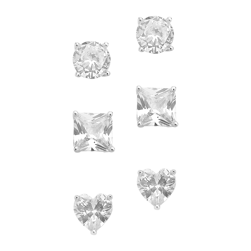 Sterling Silver Statement CZ Stud Set of 3