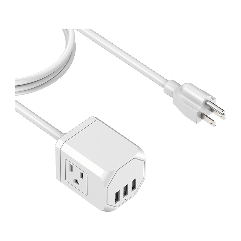 5' Cable with 3 Wall Outlets & 4 USB Ports
