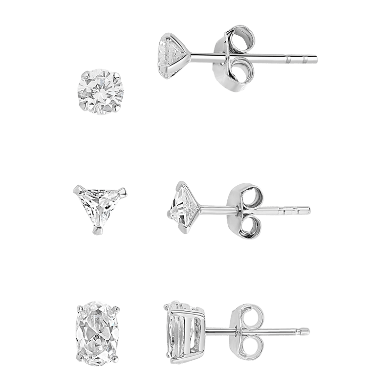 Sterling Silver Everyday CZ Stud - Set of 3