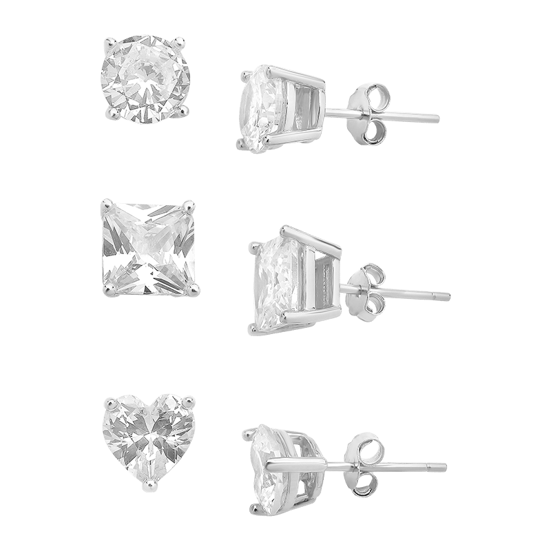 Sterling Silver Statement CZ Stud Set of 3