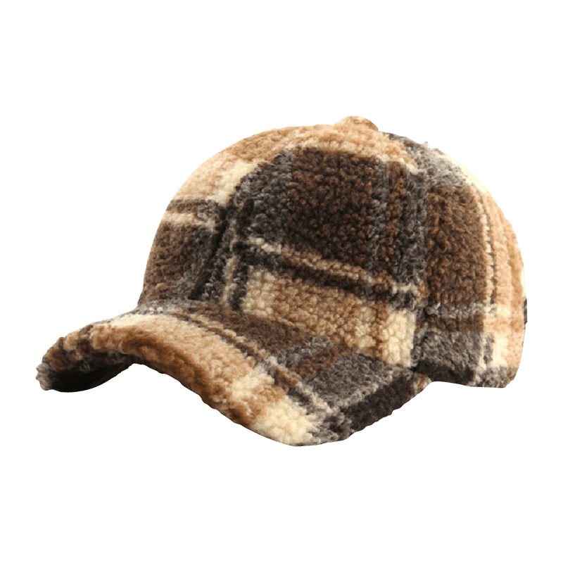 Baseball Cap Lamb Wool Plaid Hat