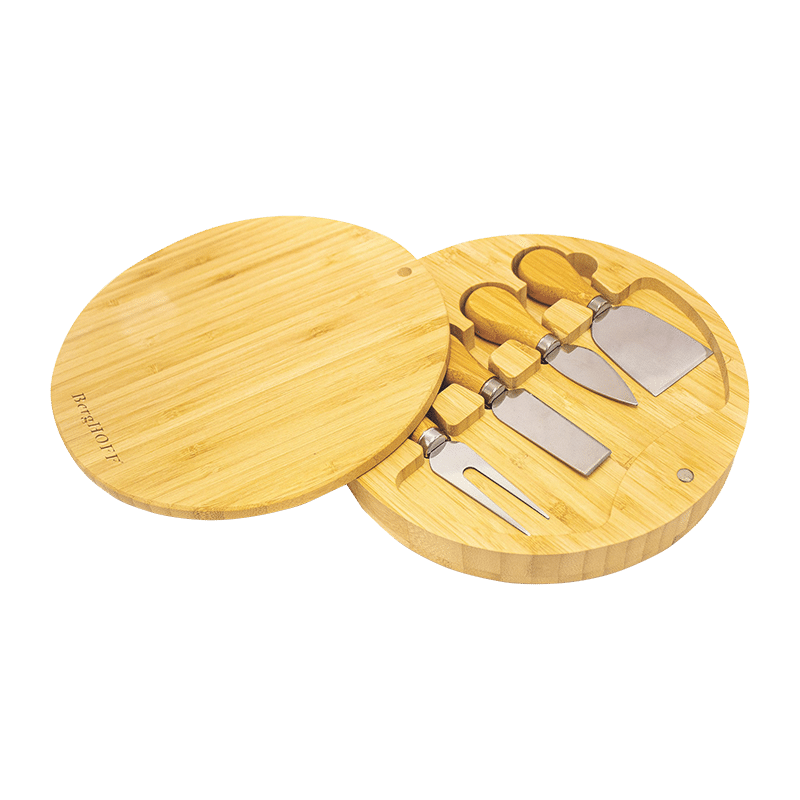 Round Covered Bamboo Cheese Board with 4 Tools