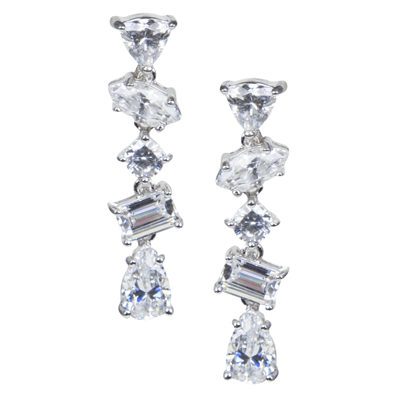 3 Cttw Mixed Shape Cz Delicate Vertical Post Ears