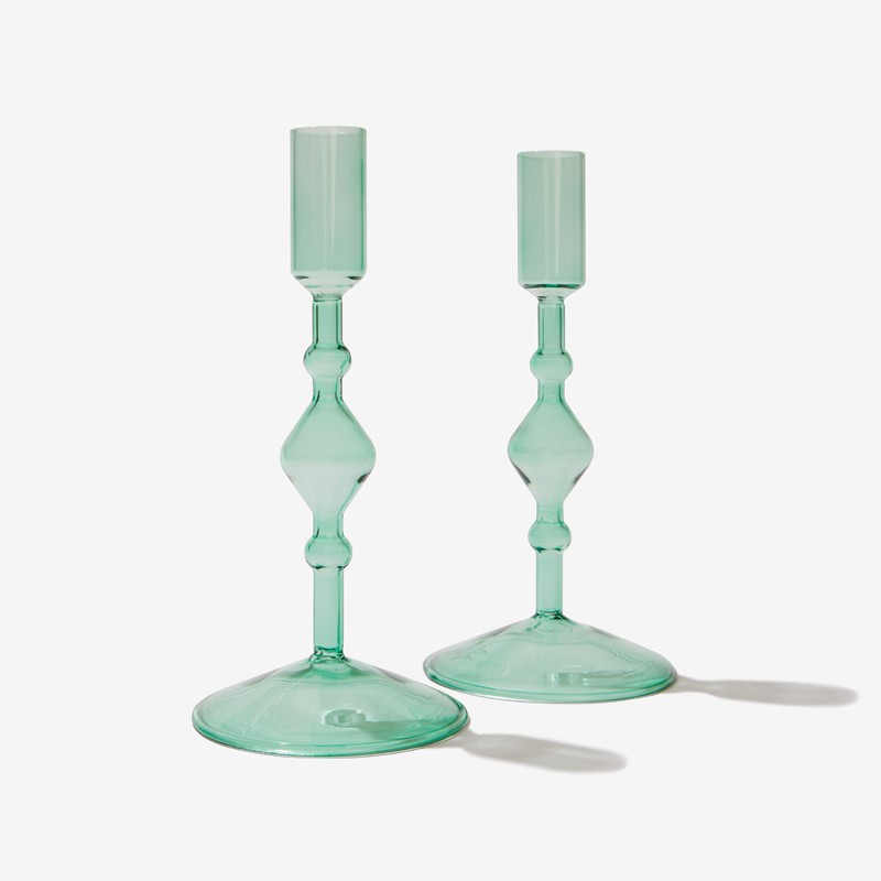 Glass Candlestick Holder Set of 2
