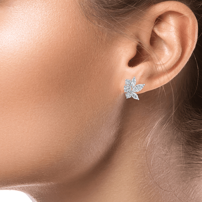 4Cttw Rnd/Marq Cz Cluster L/R Post Ears 