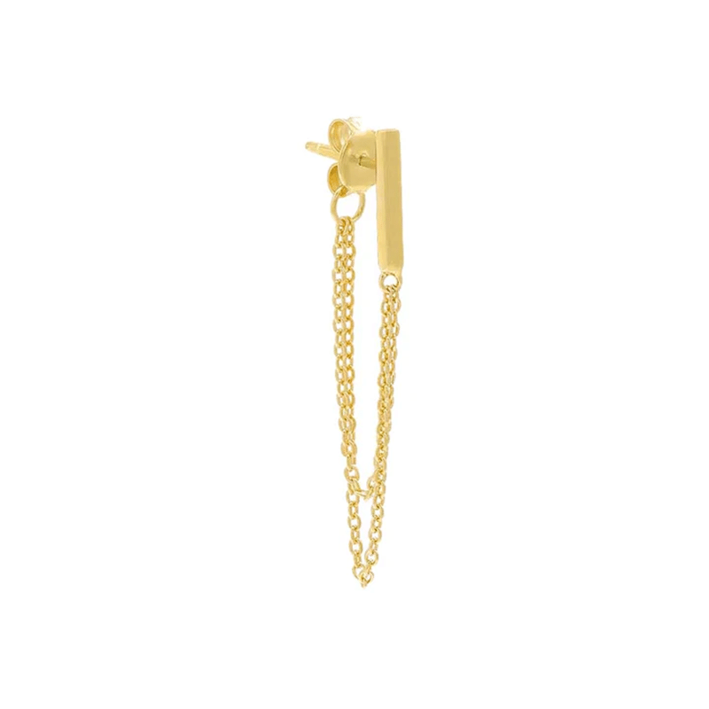 Solid Bar Front Back Multi Chain Stud Earrings