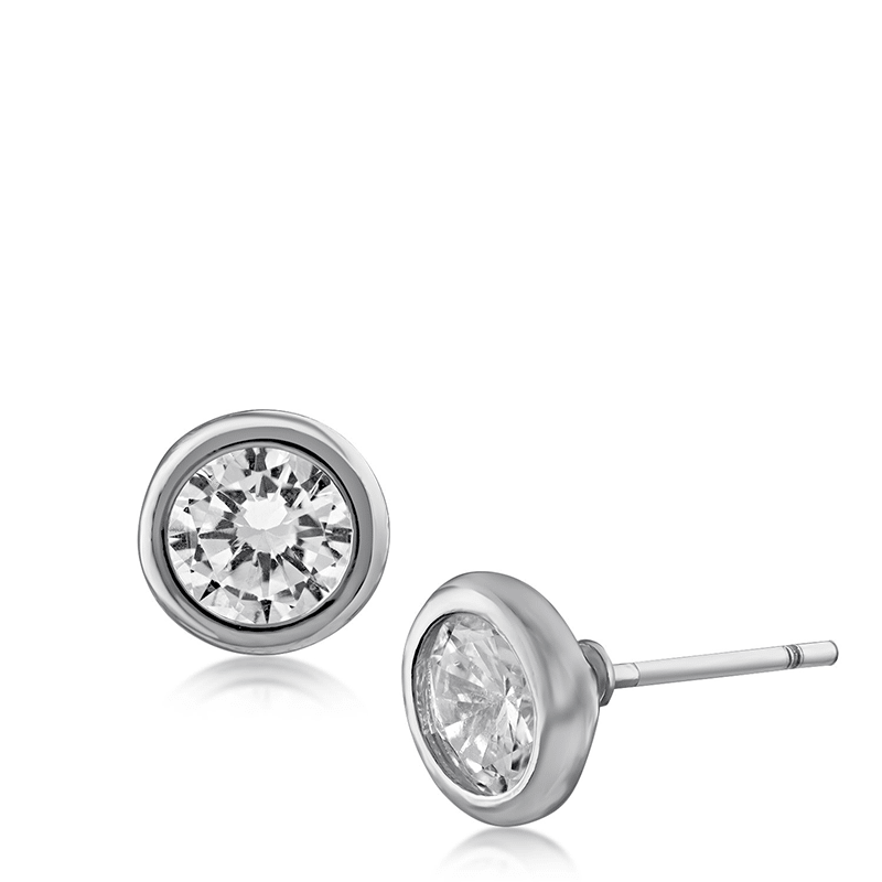 2 Cttw Rnd Cz Bezel Stud Earrings