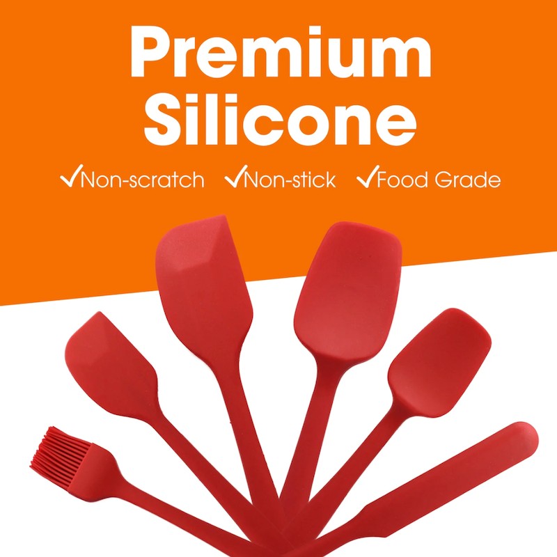 6 Piece Red Silicone Spatula Set