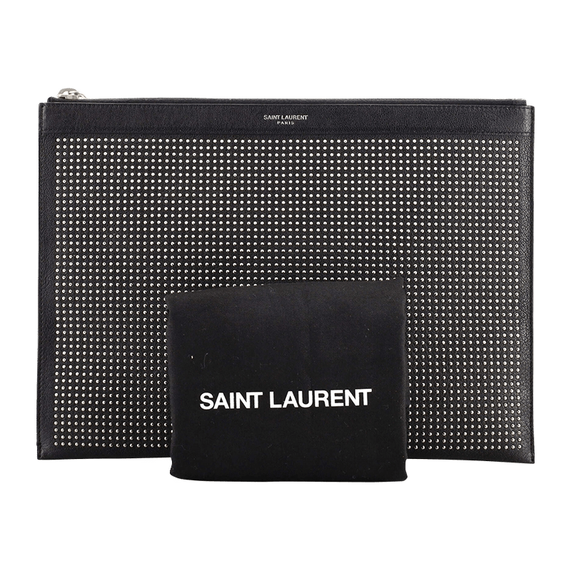 Saint Laurent Zip Pouch Studded Leather Medium
